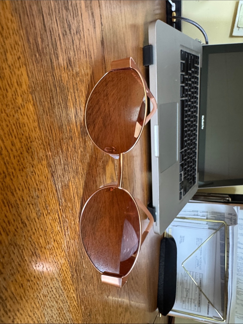 Round Pink-Tinted Metal Sunglasses